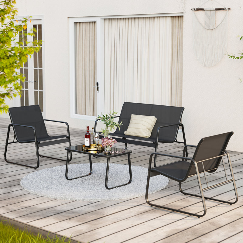 Kameliya 4 piece outdoor patio metal furniture set, Black