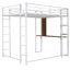 Lit mezzanine double en métal avec 2 tablettes et 1 bureau, blanc-46120728