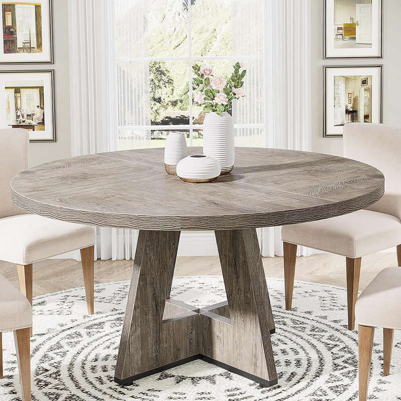 TribeSigns 47" Round Farmhouse Dining Table, Gray