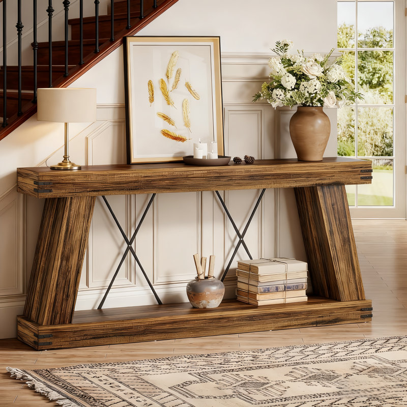 70.9-Inch Farmhouse Console Table With Storage, Narrow Wood Sofa Table For Hallway, Entryway, Living Room, Rustic Brown