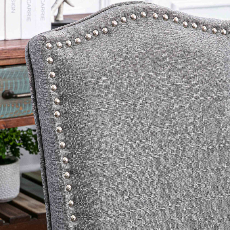 Upholstered Fabric Nailhead Trim Wood Dining Chairs Side Chair, Gray