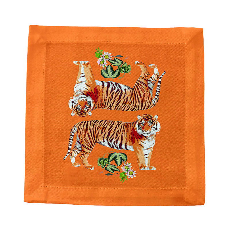 Tiger Seeing Double Cotton Sateen Cocktail Napkins