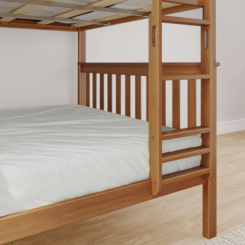 Aileana Solid Wood Bunk Bed with Built-In Ladder, Pecan, Queen over Queen