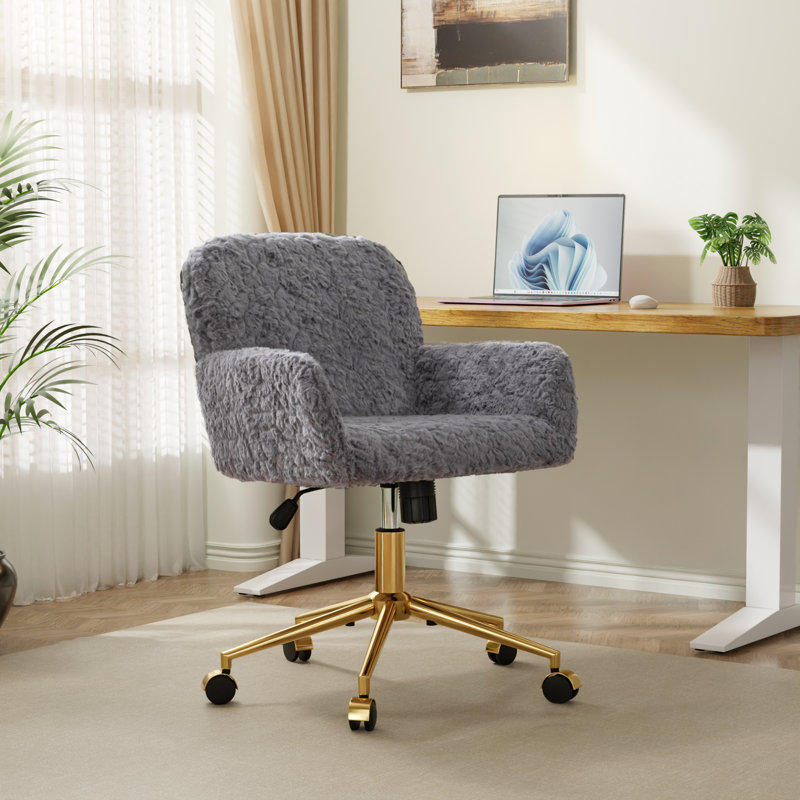 Swivel Adjustable Office Chair With Golden Metal Base, Gray