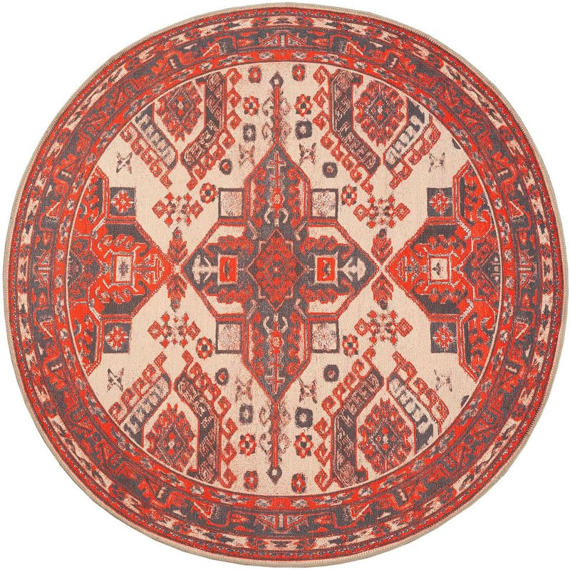 GLN Rugs Vintage Collection - Machine Washable Area Rug, Vintage Washable Rug, Non Slip Area Rug, Low Pile Living Room Rug, Bedroom Rug, Bathroom Rug - Easy Clean (Red and Black Rug)