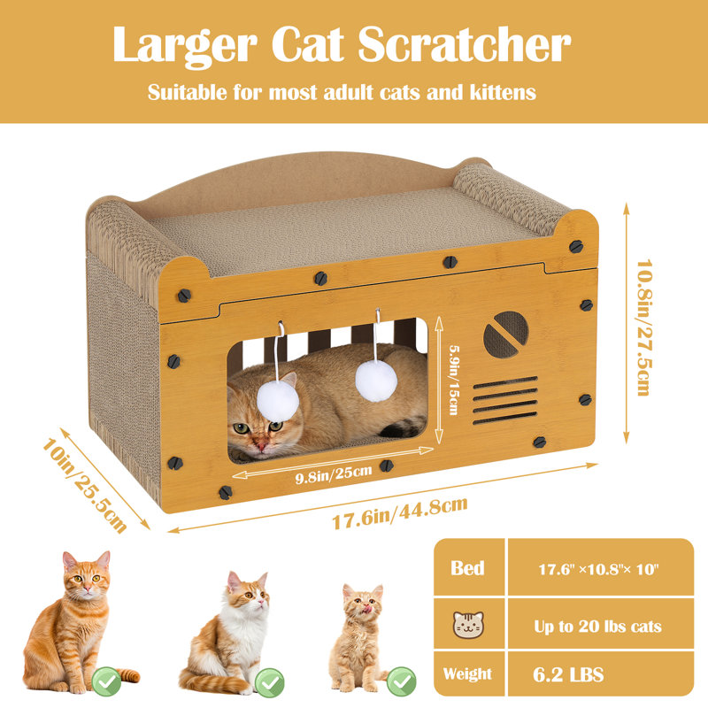 Grattoir en bois à double couche avec boules de jouets, H 10 po x l 10 po x L 17 po
