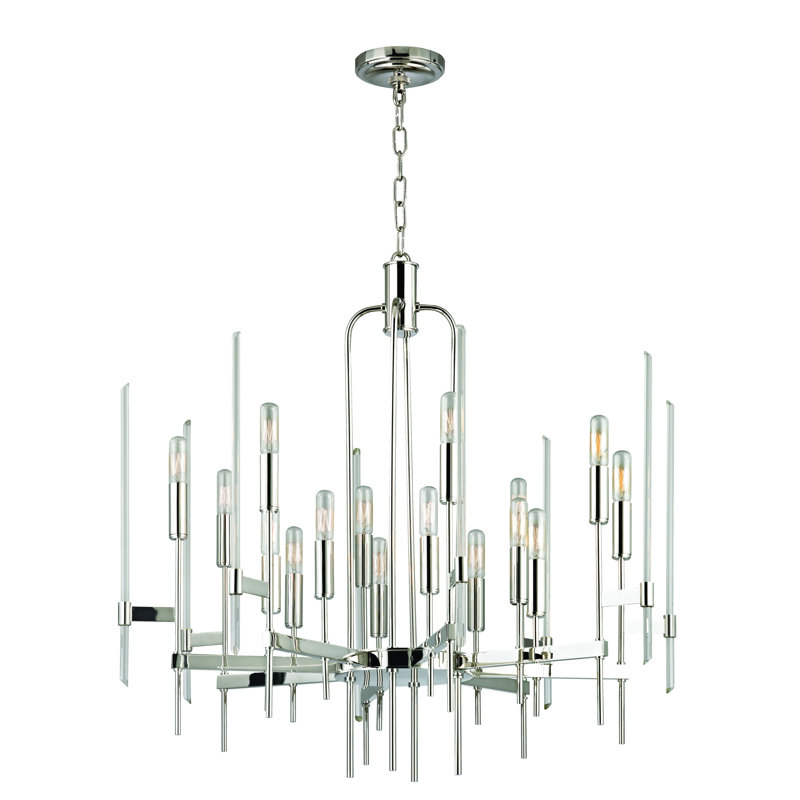 Polished Nickel 16-Light Crystal Chandelier with Glass Shades