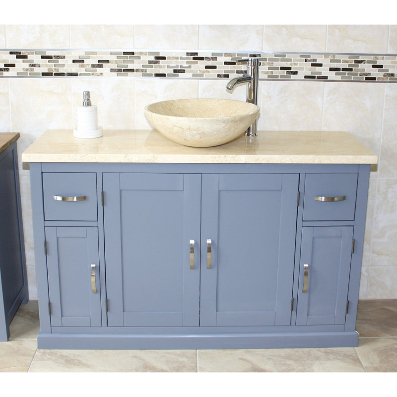 Cusco 1230mm Single Bathroom Vanity with Vessel Stone Basin, Cream Marble