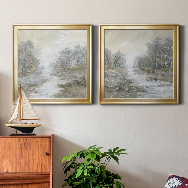 «Babbler Brook I», ensemble de 2 peintures sur toile encadrées, Or, H 30,5 po x l 61 po x P 1,5 po