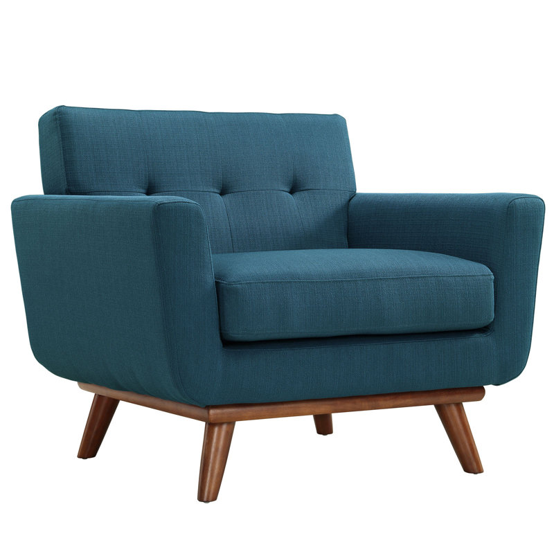 Carson Carrington Sigtuna Wooden Leg Mid-century Armchair, Azure