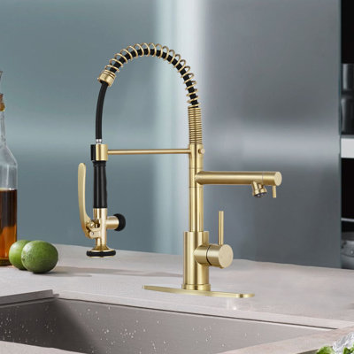 Pull-Down Spray Kitchen Faucet, High Arch Spring, Stainless Steel Single Handle Kitchen Faucet With Spray Head.
