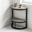 Table de bout semi-circulaire à 2 niveaux, petite table d'appoint demi-ronde avec étagère de rangement, table d'appoint en C mince pour canapé, salon, chambre à coucher, assemblage facile, gris rustique et noir