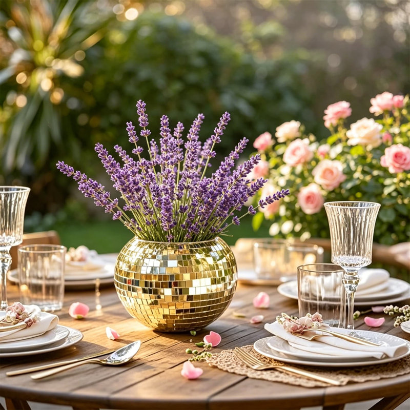 Paquet de 6 vases boule disco, 5 centres de table en verre miroir de 5 po, vase à fleurs réfléchissant pour mariage, anniversaire, décor de bureau, or