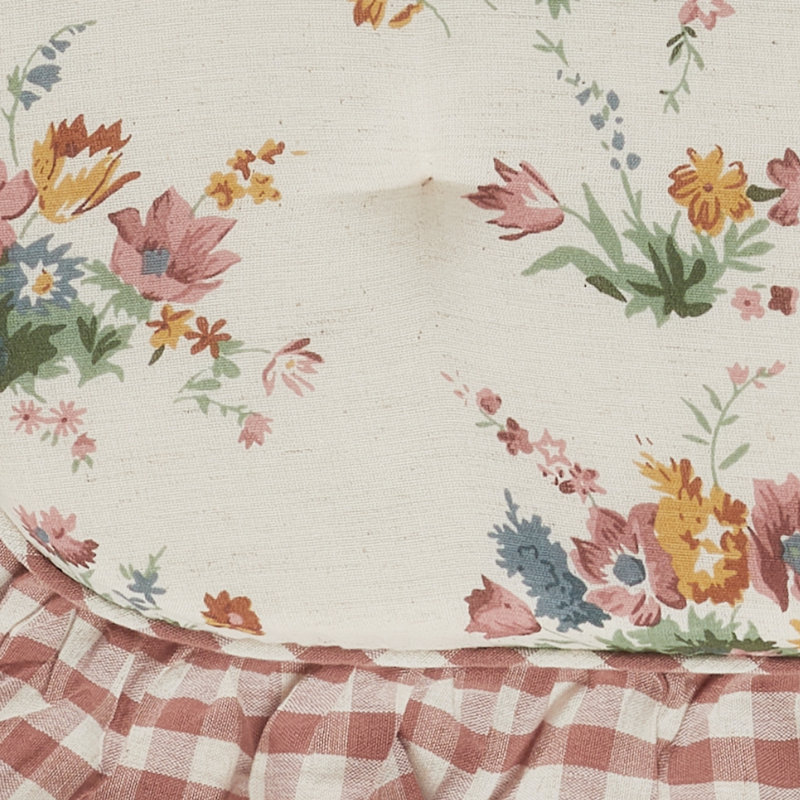 Margaret Floral Ruffled Cotton Chair Pad - 15.5x17 - Dusty Rose & Natural Cushioned Seat Cushion