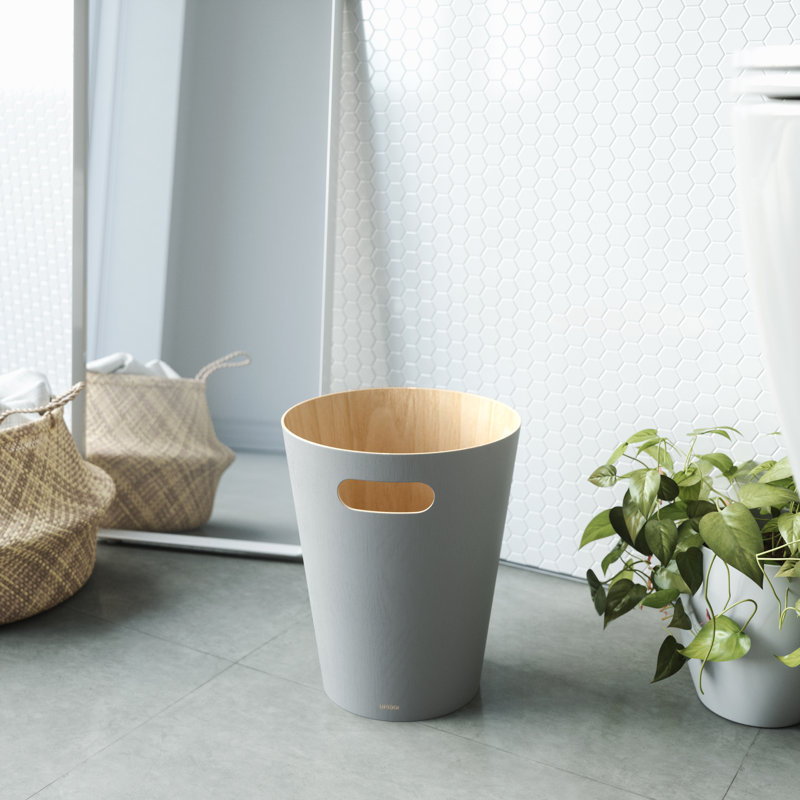Gray Wood Open Top Bathroom Waste Basket