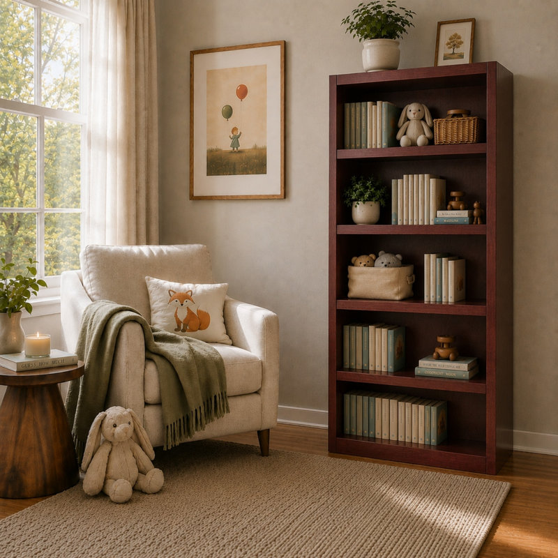 Herard 5 Shelf Wood Bookcase, 72 inch Tall, Cherry