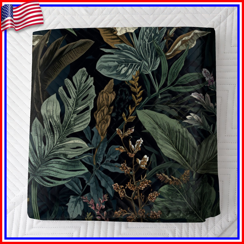 Tropical Foliage Pattern Quilted Bedspread All Sizes, King