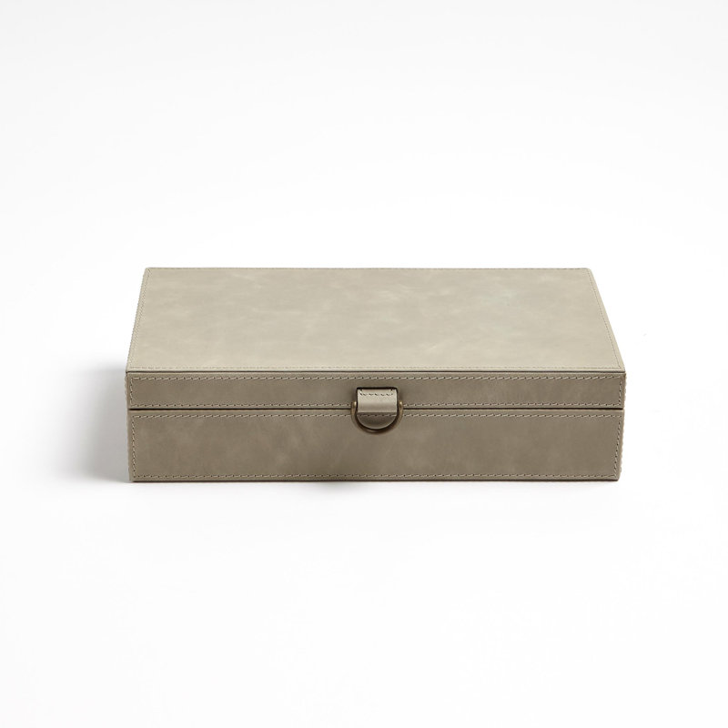 Marbled Leather D Ring Box, Light Gray, 3.25" H x 9" W x 17" D