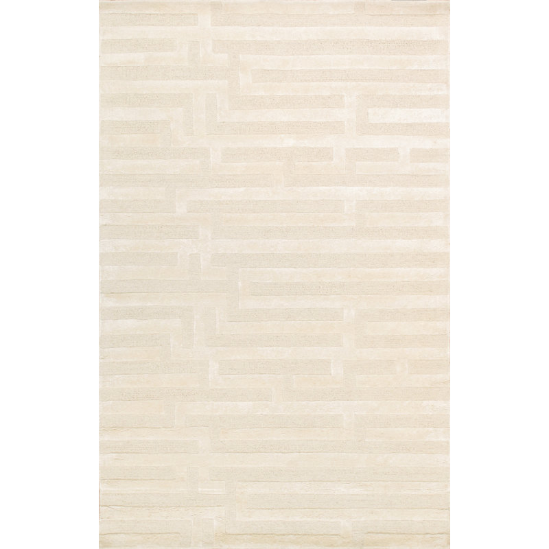 Off-White Hand-Tufted Wool and Viscose Rectangular Accent Rug