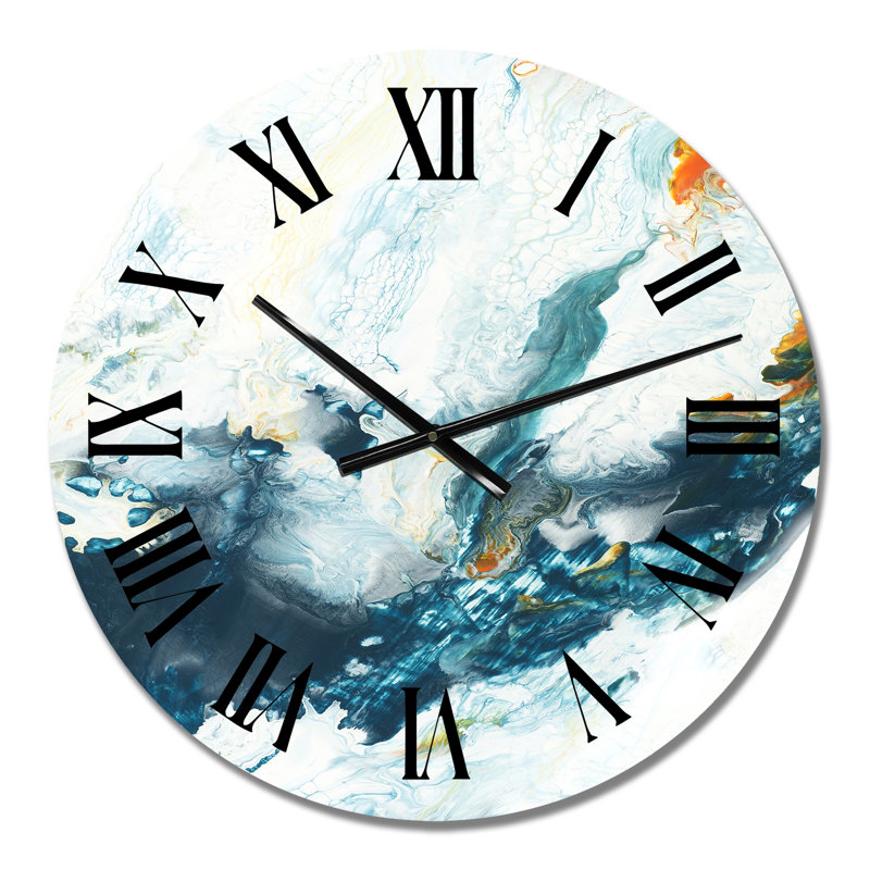 Bleu et blanc, nuages liquides, art II - horloge murale moderne, Petit