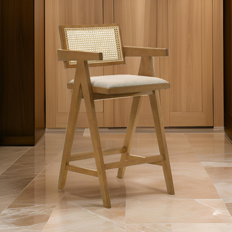 Alphild Upholstered Counter Stool with Solid Wood Frame
