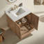 Meuble-lavabo autoportant en bois massif de 30 po avec plateau en marbre de Carrare, tiroirs et dosseret à fermeture en douceur - finition chêne clair-1180050494