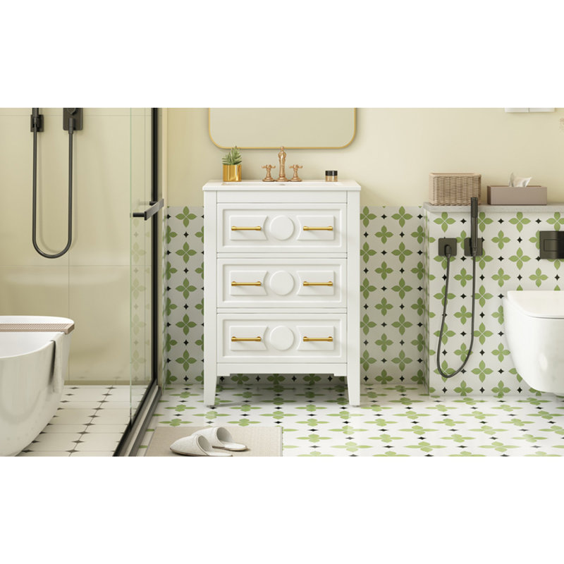 24'' Bathroom Vanity with Ceramic Sink Combo, White