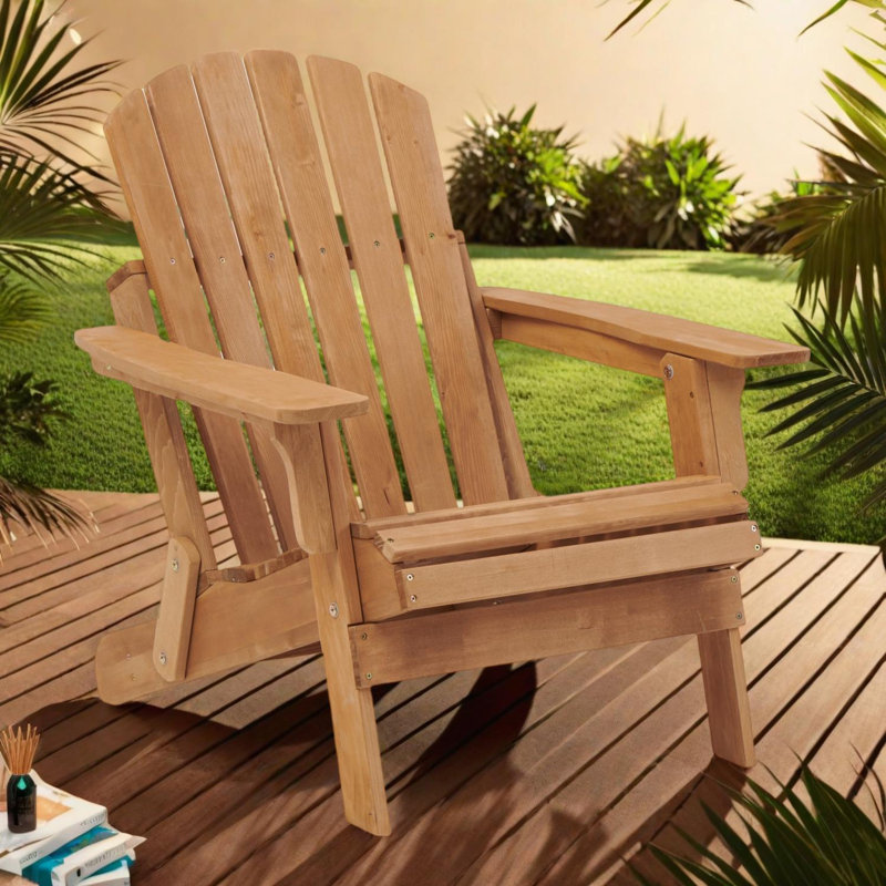 Chaise Adirondack pliante en bois surdimensionnée avec dossier pré-assemblé, Marron clair