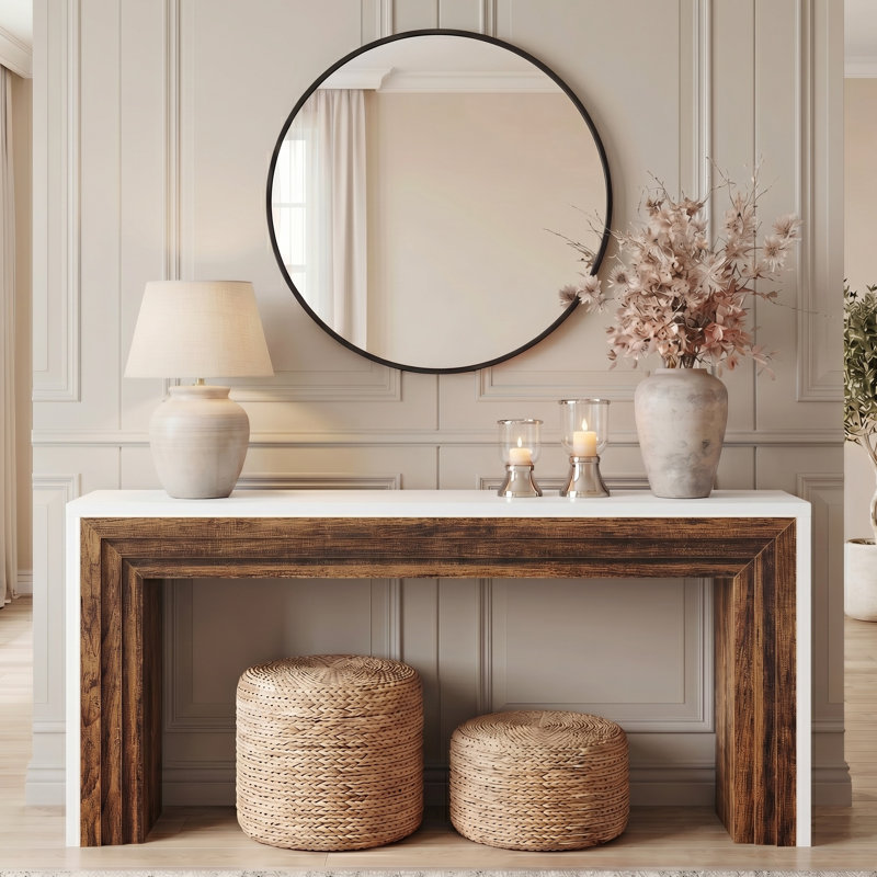 Console de 70,9 pouces de long pour le vestibule, Blanc / Brun