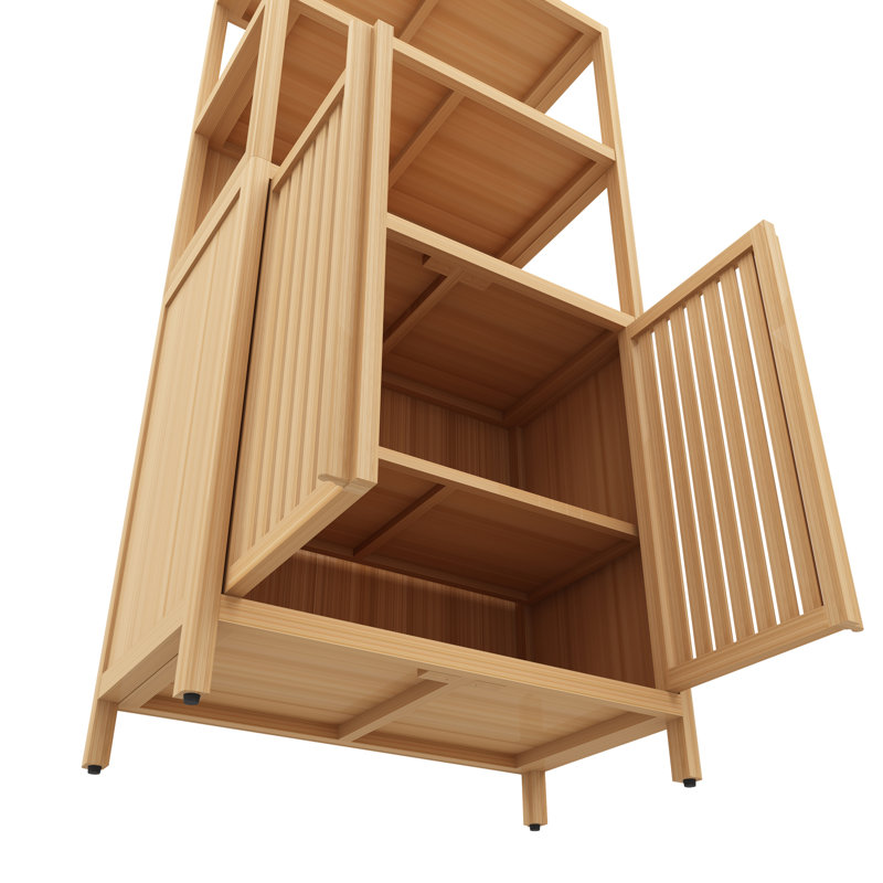 Bamboo Storage Cabinet, Freestanding Bathroom Cabinet with 2 Doors, Floor Cabinet Organizer, Neutral