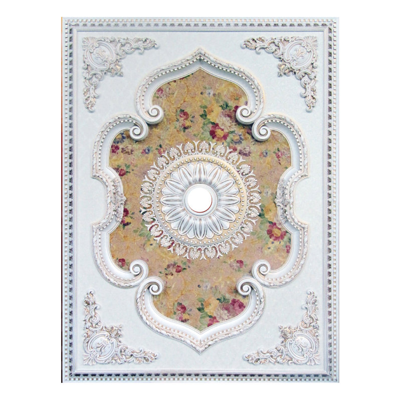 Médaillon de plafond rectangulaire de centre floral, Or antique, H 2,5 po x l 79 po x P 55 po