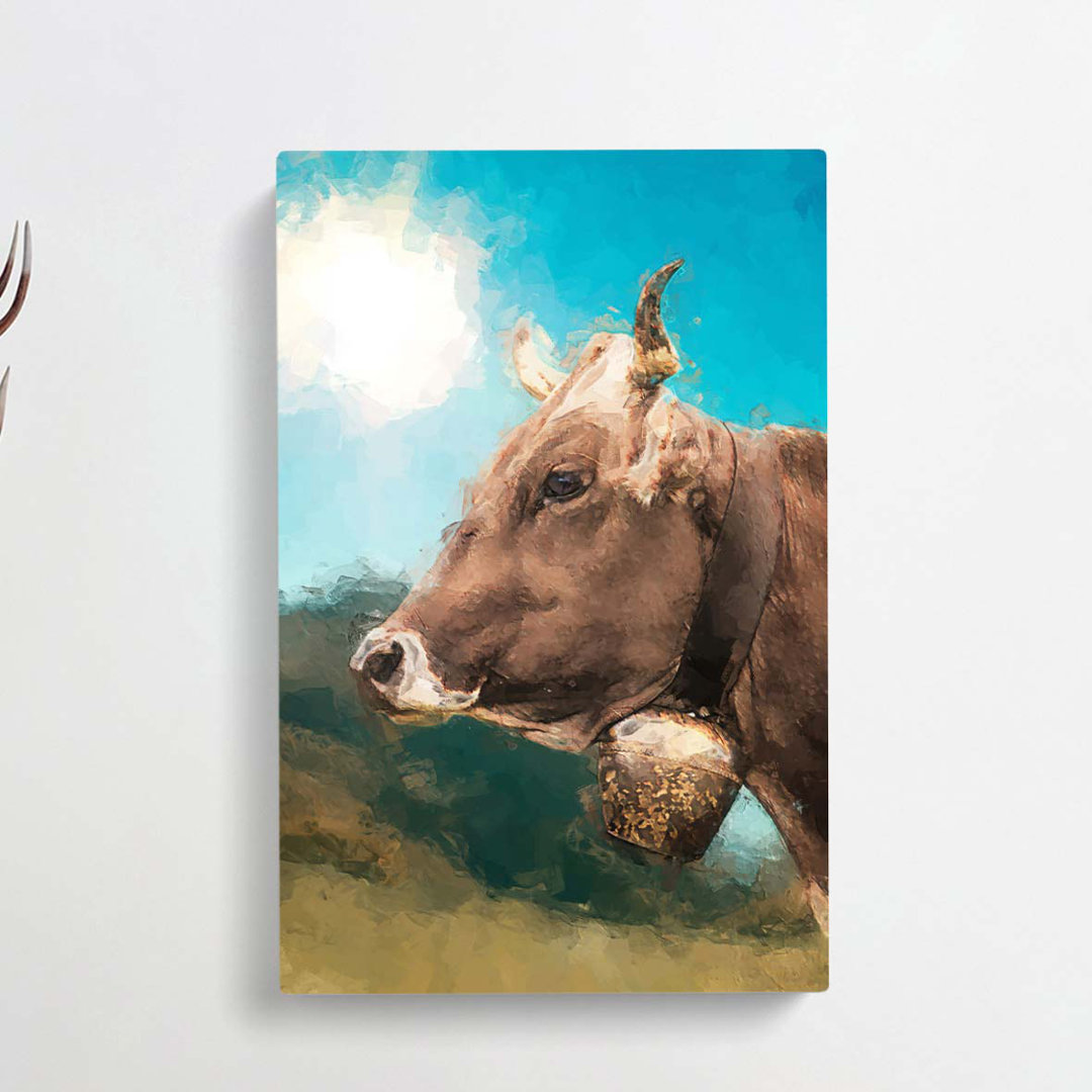 Alpine Cow in the Summertime in Abstract - Wrapped Canvas