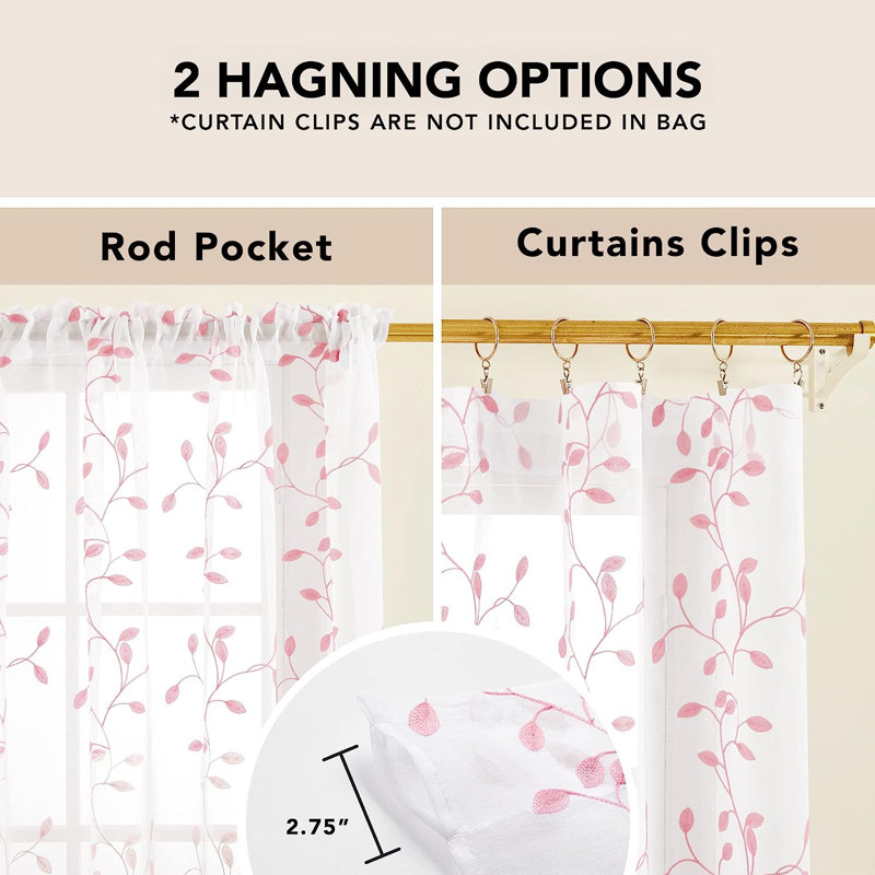 Janda Sheer Curtain Pair, 52" W x 96" L, Pink