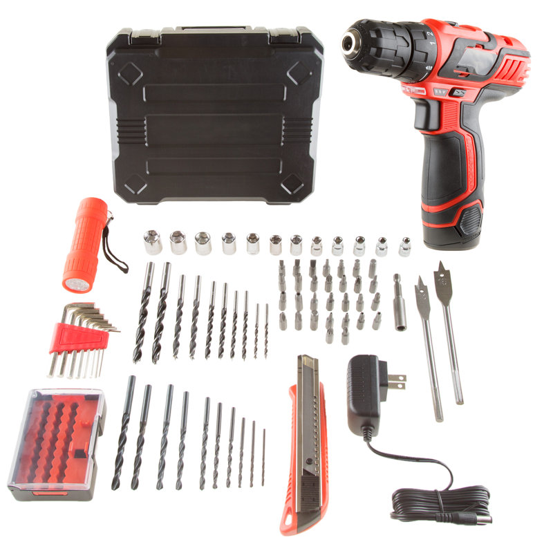 Stalwart 12V Lithium Ion 75 Pc 2 Speed Cordless Drill and Accessories Set - Tool Kit with Drill