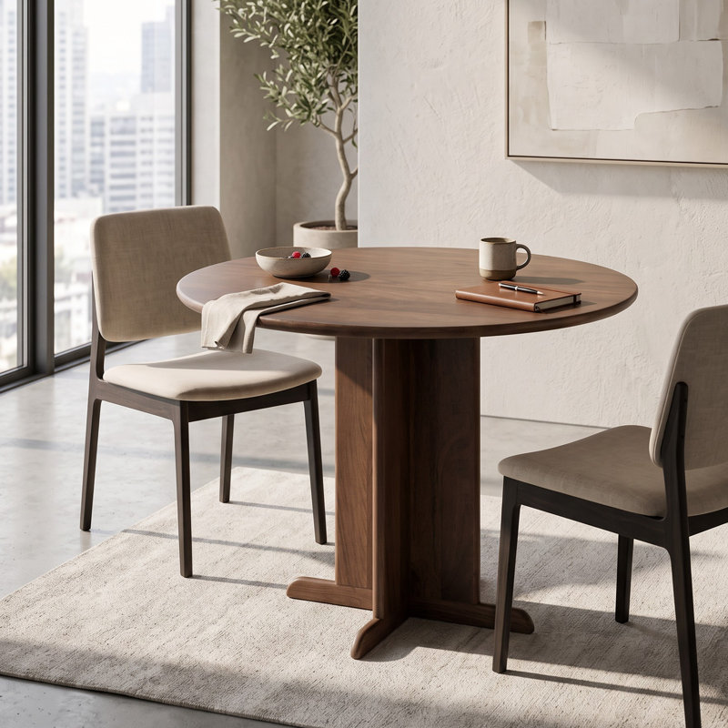 Bristol Round Solid Wood Dining Table, Walnut