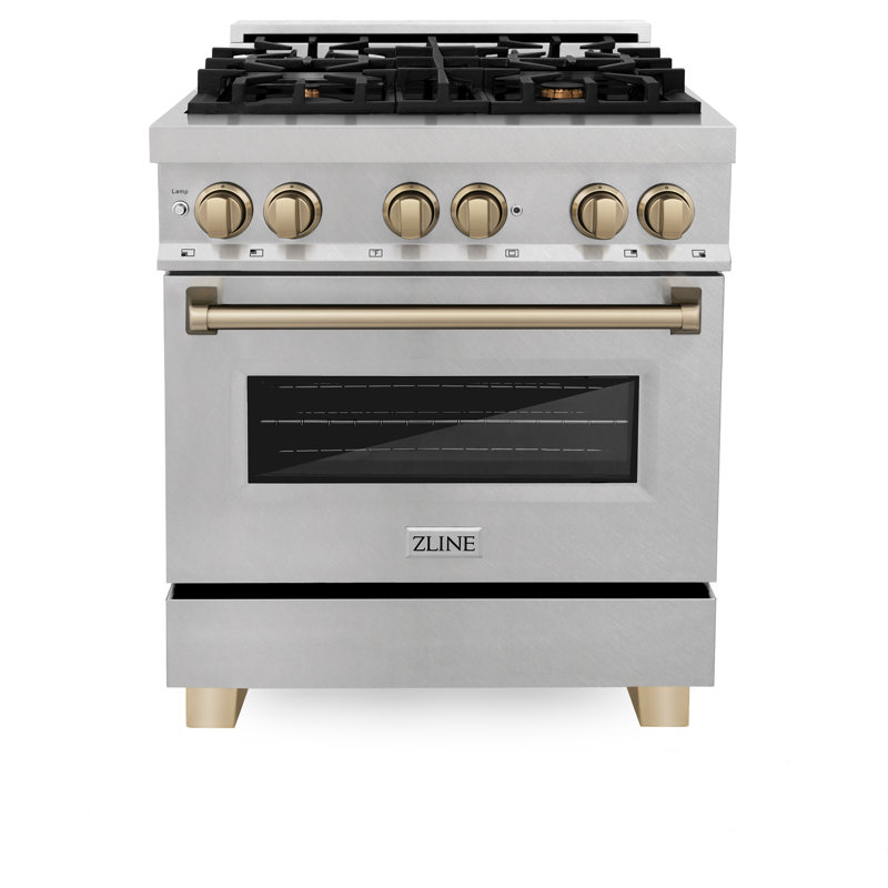 Cuisinière à double carburant ZLINE Autograph Edition 30 po Legacy, Champagne champagne acier inoxydable satiné