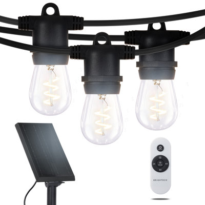 Ambience Pro 48 ft. Outdoor Solar-Powered LED String Lights with 15 Spiral Filament Bulbs, Remote Controlled, Weatherproof, Commercial-Grade Cord