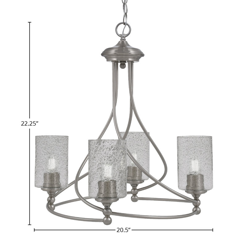 Lustre 4 lumières avec verre tourbillon onyx 4 "Sadea, Nickel brossé, Clair