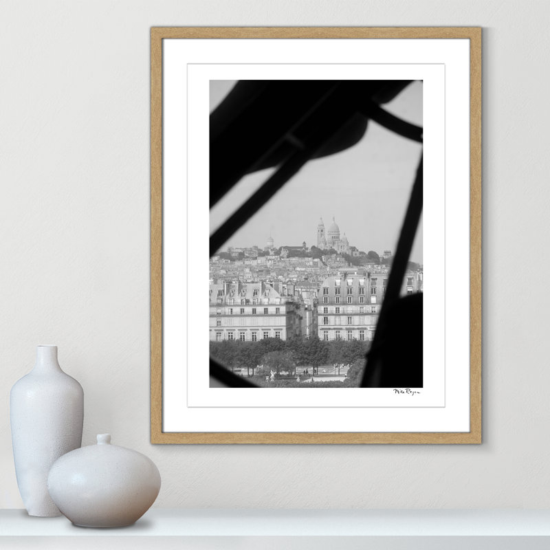 Sacré-Couer - reproduction de Paris par Mike Ragan, Papier avec cadre simple beige, Blanc / Blanc