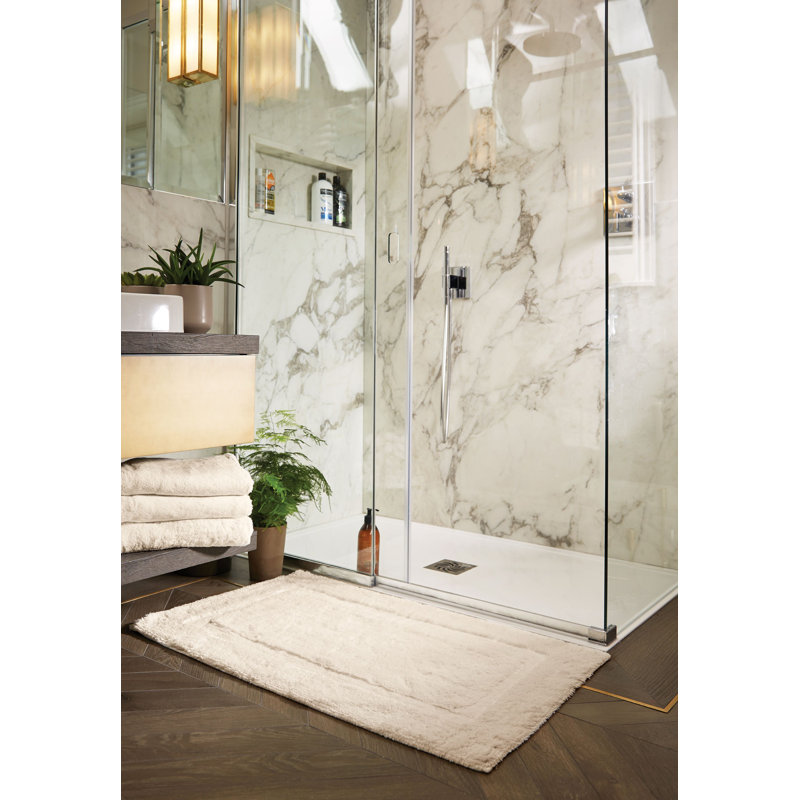 Dithusan Border Bamboo Bath Mat, 100cm L x 60cm W, Cream