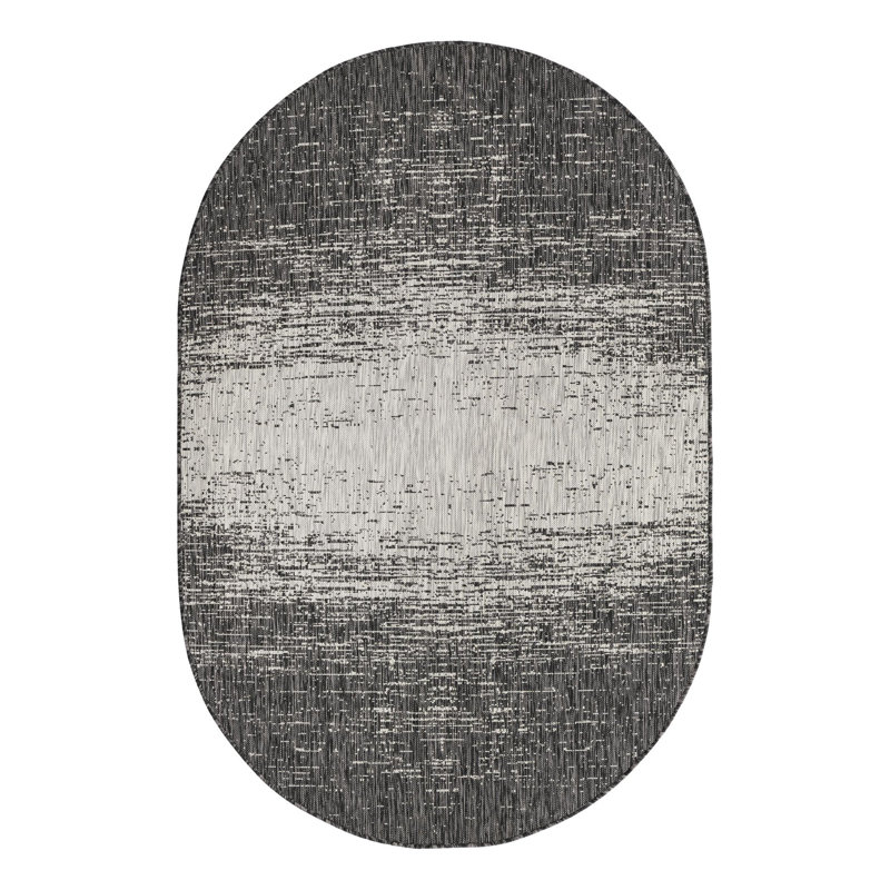 Pindall Charcoal Gray/Gray Indoor/Outdoor Rug, Oval 5'3" x 8'