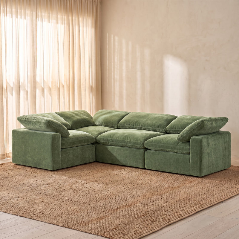 Canapé modulaire 4 pièces Wonardo, Tissu vert Sagano