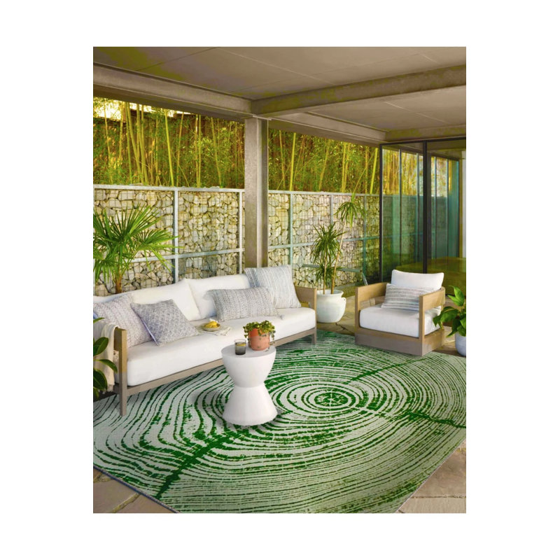 Green Log Painted Themed Woven Base Carpet And Washable Carpet, Runner 2'6" x 9'11"