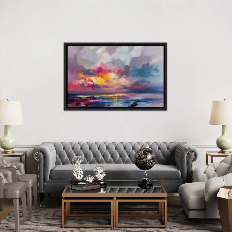 « deplacement » par scott naismith-reproduction d’art, H 40 po x l 60 po x P 1,5 po, Toile avec cadre noir patiné