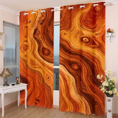 Rideaux occultants à motif de tourbillons abstraits à motif de grain de bois à 2 œillets, rideaux à motif de tourbillons à grain de bois artistique, blocage thermique isolé, réduction du bruit et protection de la vie privée, rideaux obscurcissants pour la chambre à coucher, le salon et la cuisine