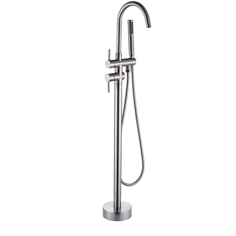 Robinet de baignoire à fixation au sol Classic avec douche à main, robinet en céramique, base nickel haute stabilité