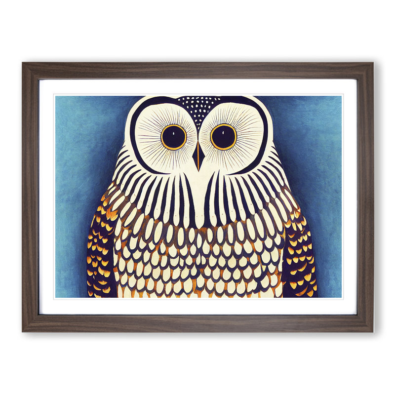 Edgy Owl - Single Picture Frame Print, 46cm H x 64cm W x 2cm D, Walnut Frame