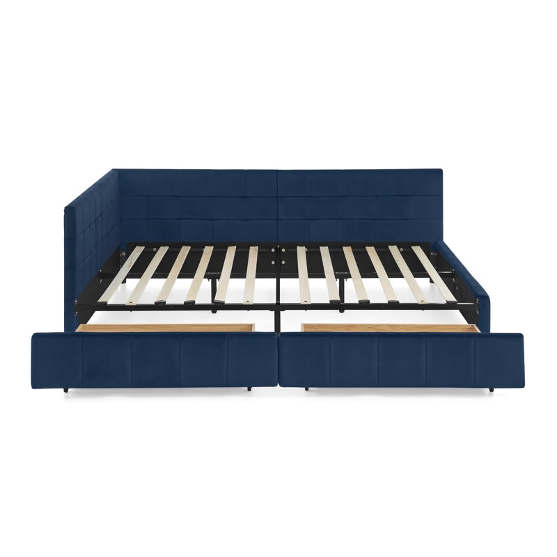 Structure de lit capitonnée avec rangement, Full / Double, Dark Blue, Drawers