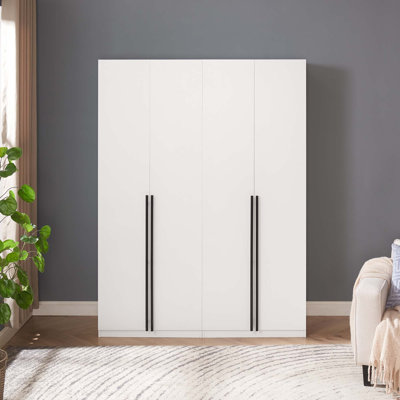 Lee Modern Freestanding Module Wardrobe Closet with Hanging Rods, Drawers, Shoe Compartments, and Shelves in White