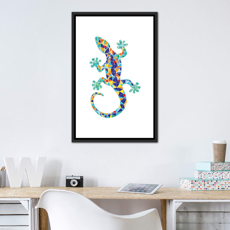 Gaudi Mosaic Dragon - impression d'art graphique, H 40 po x l 26 po x P 1,5 po, Toile avec cadre noir patiné